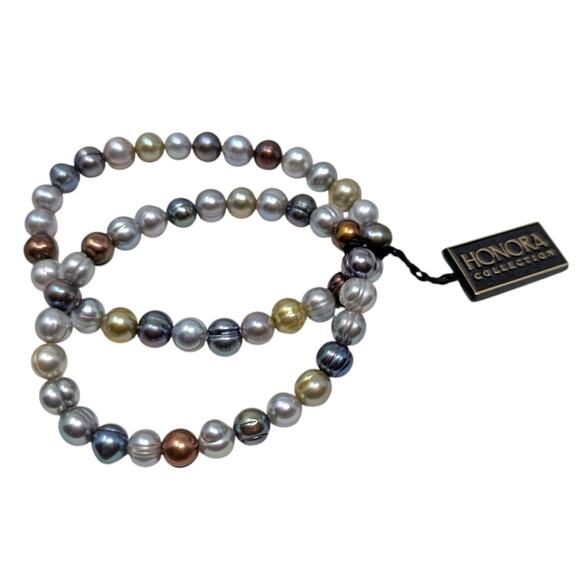 Honora Multicolor Freshwater Pearl Stretch Bracelets Set w/ Box & Silk Pouch - Picture 1 of 2